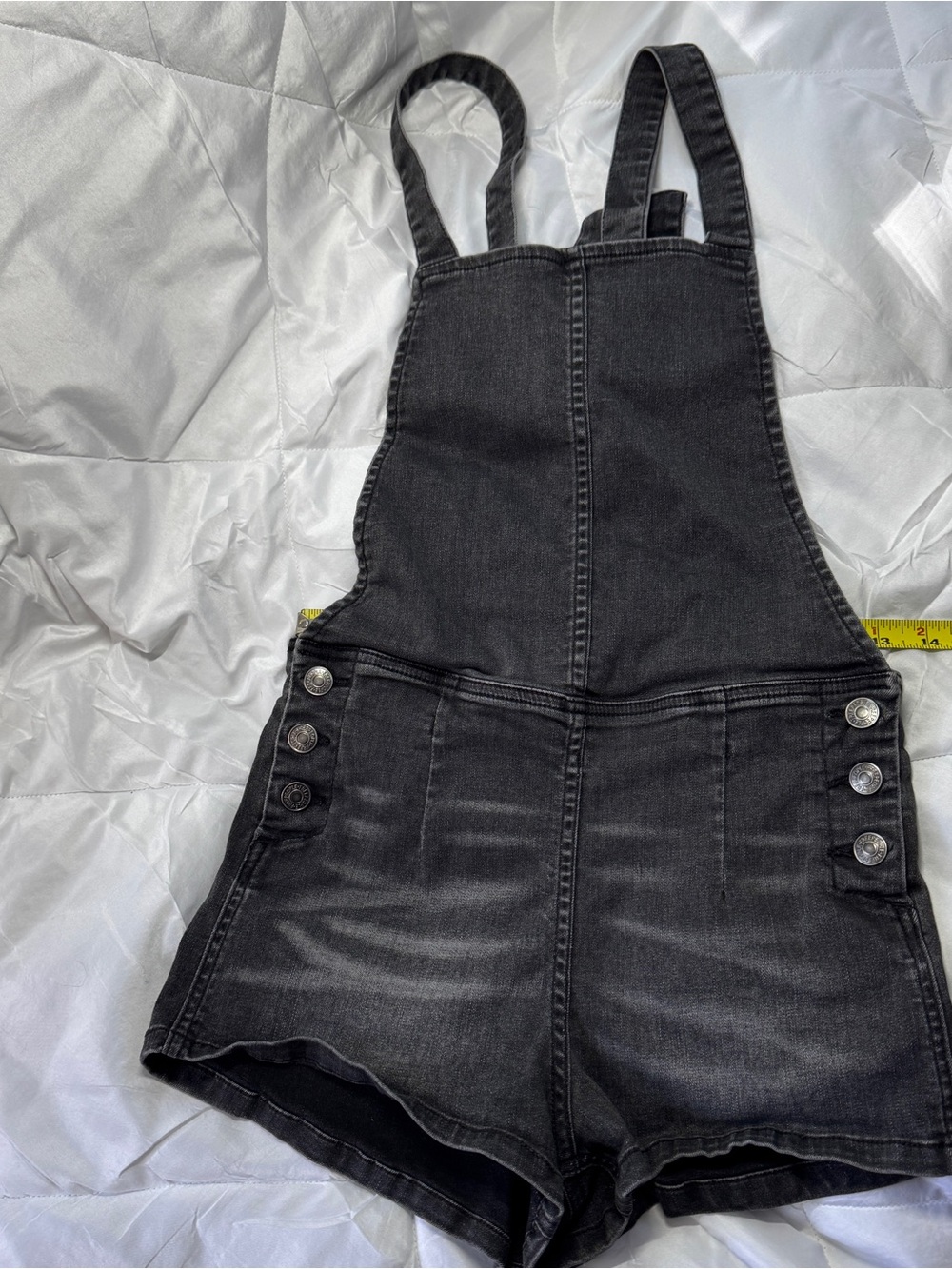 Free People Black Denim Short Overalls Romper